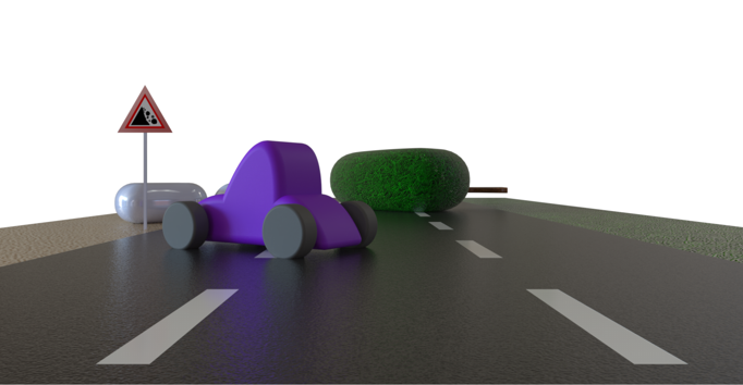 Road scene from a vehicle-level perspective with limited visibility
